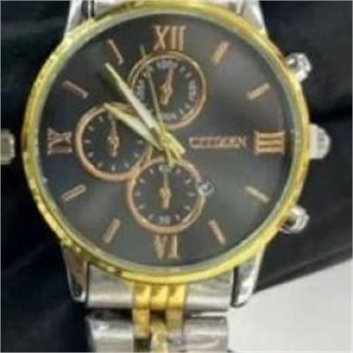 ساعت سیتیزن بنددورنگ طلایی صفحه مشکی زنانه - کد 305