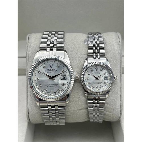 ست ساعت رولکس بند استیل نقره ای صفحه سفید - کد 125