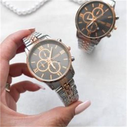 ساعت سیتیزن بند استیل 2 رنگ رزگلد صفحه مشکی زنانه - کد 314