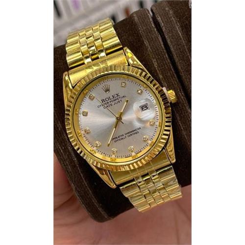 ساعت رولکس بند استیل طلایی صفحه سفید مردانه - کد 120