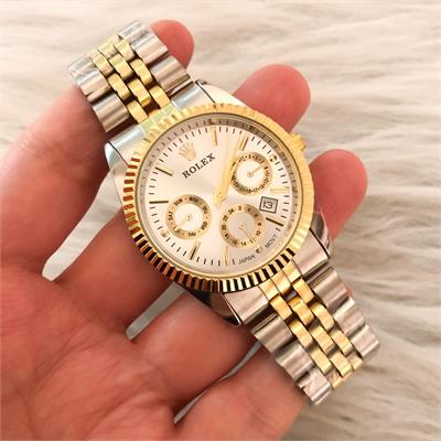 ساعت رولکس بند استیل 2 رنگ طلایی صفحه طلایی مردانه طرح سه موتوره - کد 141