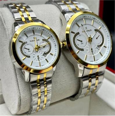 ساعت ست رومانسون بنددورنگ طلایی صفحه سفید - کد 354