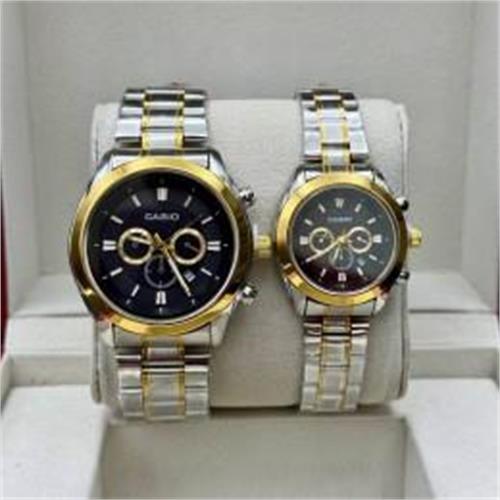 ست ساعت کاسیو بند 2 رنگ طلایی صفحه مشکی - کد 182
