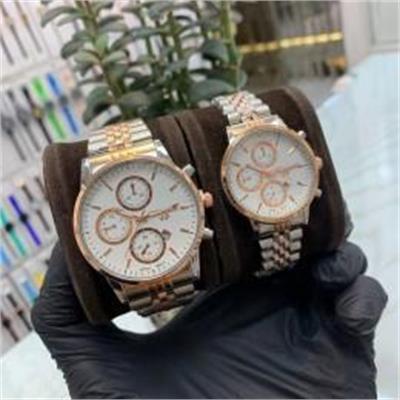 ست ساعت سیتیزن بند استیل 2 رنگ رزگلد صفحه سفید - کد 285