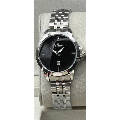 ساعت رومانسون زنانه بندنقره ای صفحه مشکی - کد344