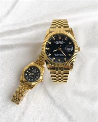 ست ساعت رولکس بند استیل طلایی صفحه مشکی - کد 116