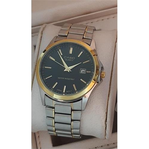 ساعت کاسیو بند استیل 2 رنگ طلایی صفحه مشکی مردانه - کد 150