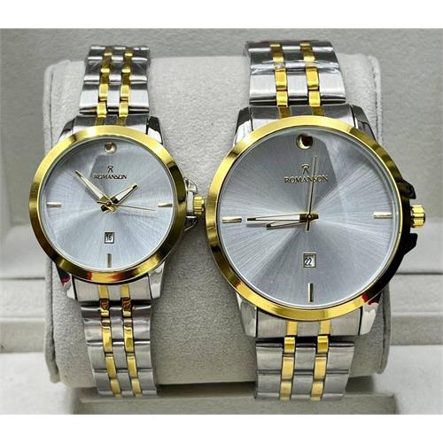 ست ساعت رومانسون بنداستیل دو رنگ صفحه سفید - کد 339