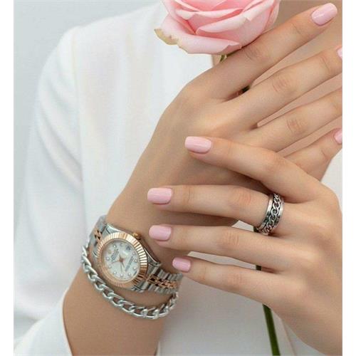 ساعت زنانه دورنگ رزگلد صفحه سفید