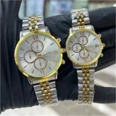 ست ساعت سیتیزن بند استیل 2 رنگ طلایی صفحه سفید - کد 306