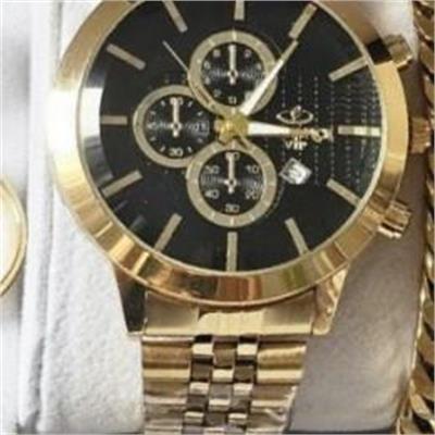 ساعت الگانس بند استیل طلایی صفحه مشکی مردانه - کد 235