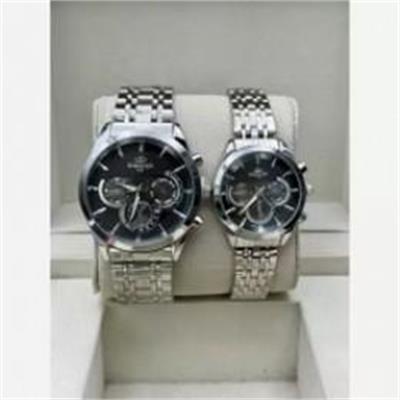 ست ساعت الگانس بند استیل نقره ای صفحه مشکی - کد 240