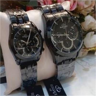 ست ساعت الگانس بند استیل مشکی صفحه مشکی - کد 246