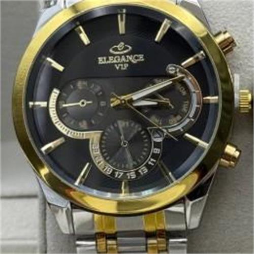 ساعت الگانس بند استیل 2 رنگ طلایی صفحه مشکی مردانه - کد 229