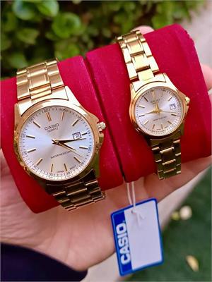 ست  ساعت کاسیو بند استیل طلایی صفحه سفید - کد 164