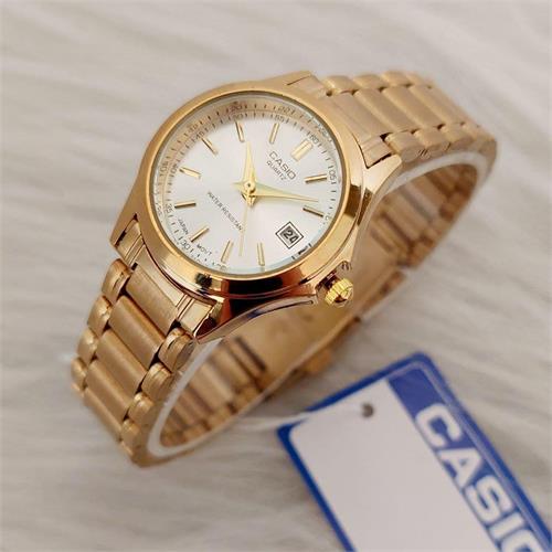 ساعت کاسیو بند استیل طلایی صفحه سفید زنانه - کد 166