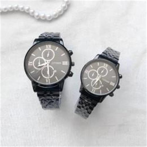 ست ساعت سیتیزن بند استیل مشکی صفحه مشکی - کد 333