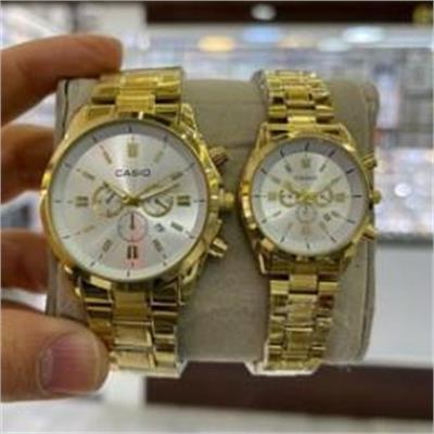 ست ساعت کاسیو بند استیل طلایی صفحه سفید - کد 191