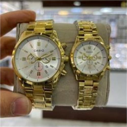 ست ساعت کاسیو بند استیل طلایی صفحه سفید - کد 191