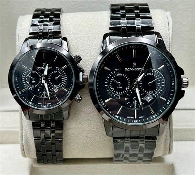 ست ساعت رومانسون بند استیل مشکی صفحه مشکی - کد 363