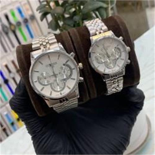 ست ساعت سیتیزن بند استیل نقره ای صفحه سفید - کد 270