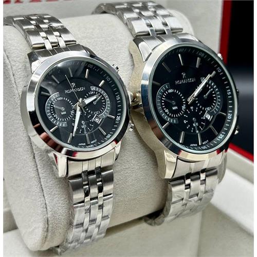 ساعت ست رومانسون مدل کوکو جدید بند نقره ای صفحه مشکی - کد357