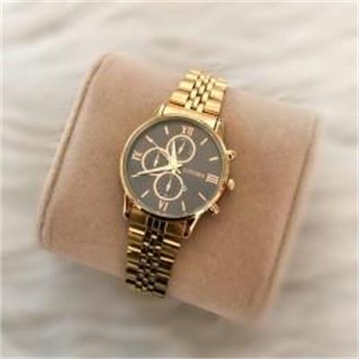 ساعت سیتیزن بند استیل طلایی صفحه مشکی زنانه - کد 320