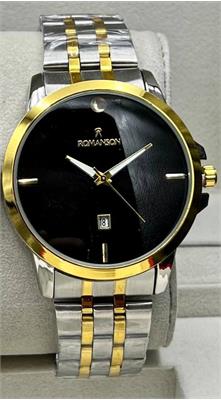 ساعت مردانه بنداستیل دو رنگ صفحه مشکی مارک رومانسون - کد 337