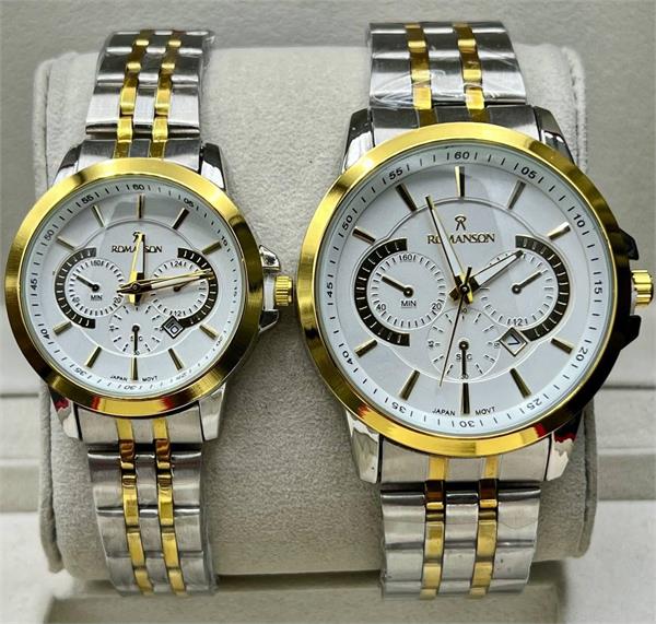 ساعت ست رومانسون مدل کوکو جدید بنددورنگ طلایی صفحه سفید- کد 354