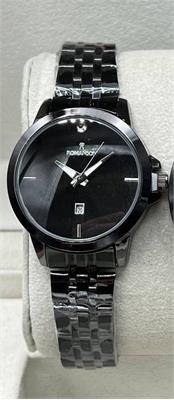 ساعت زنانه رومانسون بندمشکی صفحه مشکی - کد 350