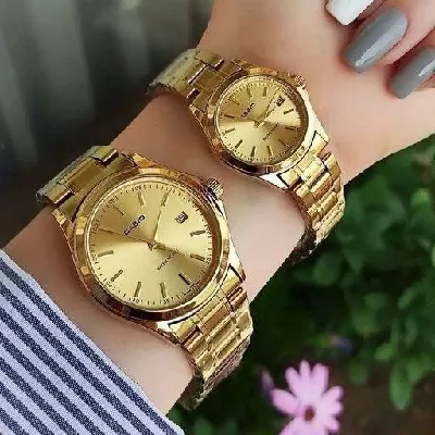 ست ساعت کاسیو بند استیل طلایی صفحه طلایی - کد 167