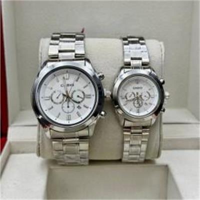 ست ساعت کاسیو بند استیل نقره ای صفحه سفید - کد 200