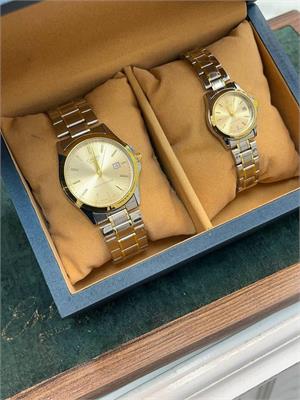 ست ساعت کاسیو بند استیل رنگ طلایی صفحه طلایی - کد 155