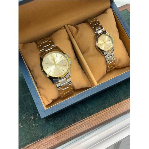 ست ساعت کاسیو بند استیل رنگ طلایی صفحه طلایی - کد 155