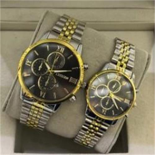 ساعت ست سیتیزن بنددورنگ طلایی صفحه مشکی - کد 303