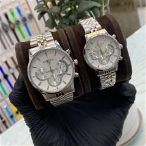 ست ساعت سیتیزن بند استیل نقره ای صفحه سفید - کد 270