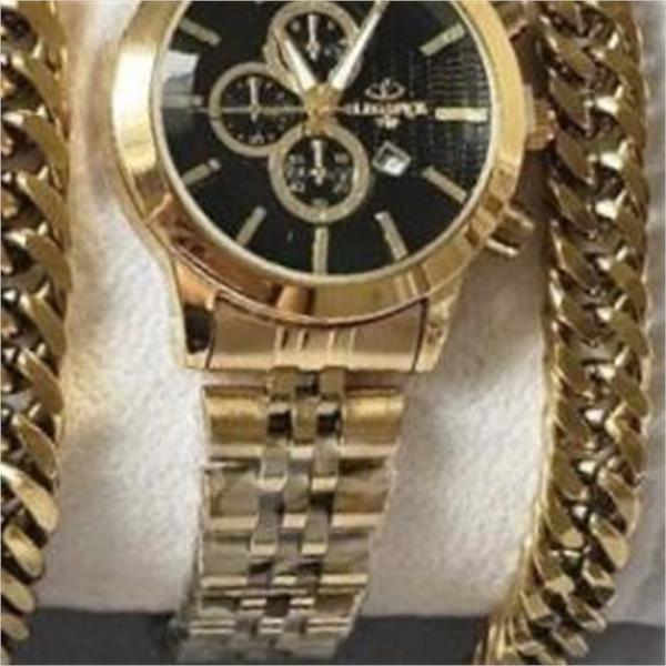 ساعت الگانس بند استیل طلایی صفحه مشکی زنانه - کد 236