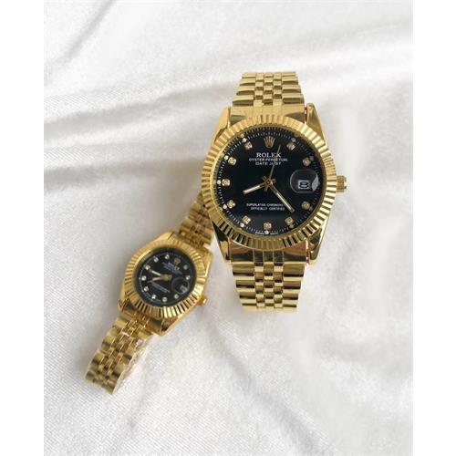 ست ساعت رولکس بند استیل طلایی صفحه مشکی - کد 116