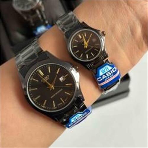 ست ساعت کاسیو بند استیل مشکی صفحه مشکی - کد 179