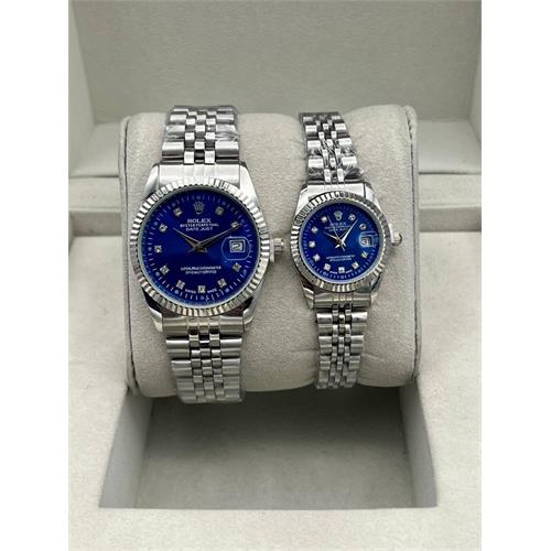 ست ساعت رولکس بند استیل نقره ای صفحه آبی - کد 137