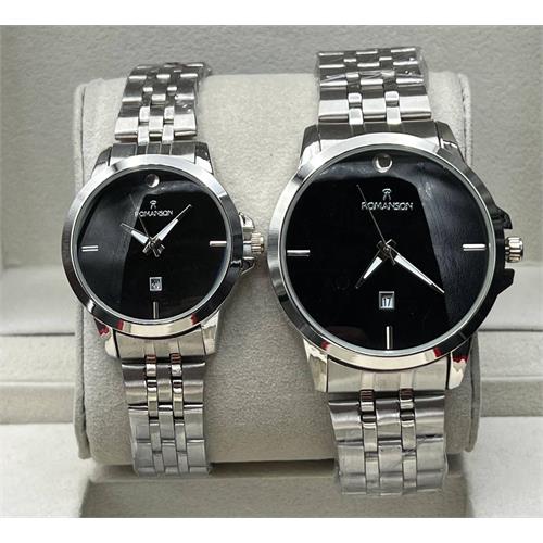 ساعت ست رومانسون بندنقره ای صفحه مشکی زنانه - کد342