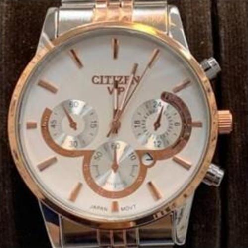 ساعت سیتیزن بند استیل 2 رنگ رزگلد صفحه سفید مردانه - کد 259