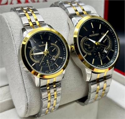 ساعت ست رومانسون بنددورنگ طلایی صفحه مشکی - کد 351