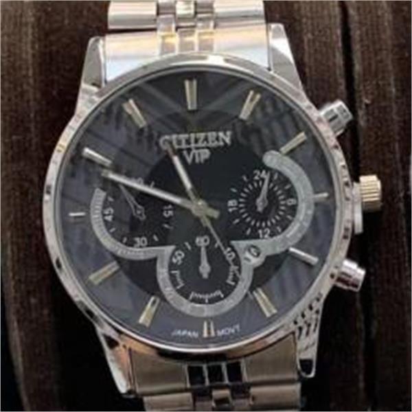 ساعت سیتیزن بند استیل نقره ای صفحه مشکی مردانه - کد 268