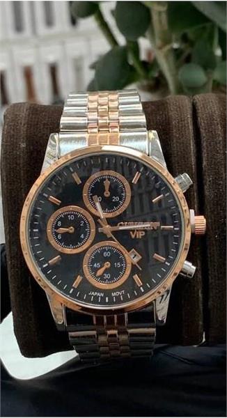 ساعت مردانه سیتیزن بند دورنگ رزگلد صفحه مشکی - کد283