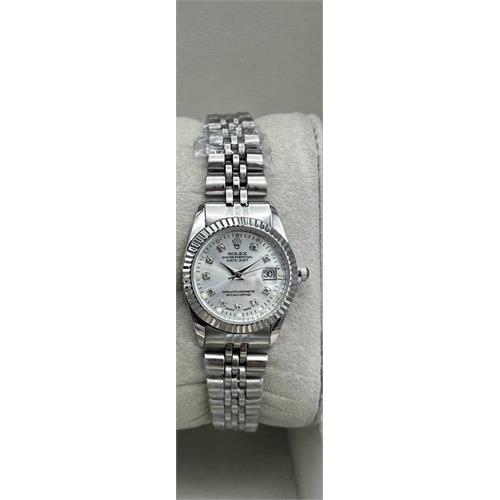 ساعت رولکس بند استیل نقره ای صفحه سفید زنانه - کد 127