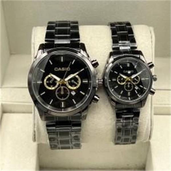 ست ساعت کاسیو بند استیل مشکی صفحه مشکی - کد 203