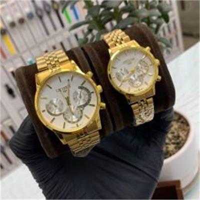 ست ساعت سیتیزن بند استیل طلایی صفحه سفید - کد 264