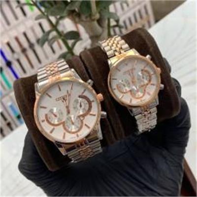 ست ساعت سیتیزن بند استیل 2 رنگ رزگلد صفحه سفید - کد 258