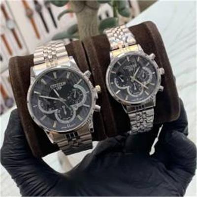 ست ساعت سیتیزن بند استیل نقره ای صفحه مشکی - کد 267